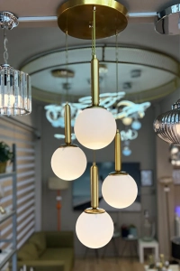 LuxeGlobe 4’lü Avize – Camlı & Gold